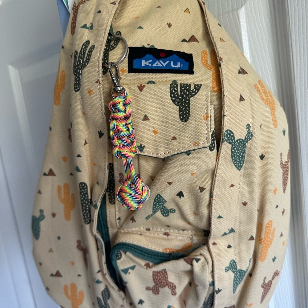 Kavu Rope Bag - Cactus Print Backpack - Tan and Green NWT